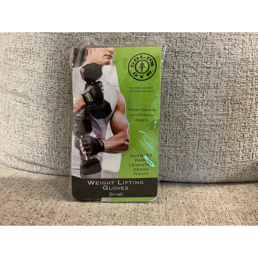 Golds Gym Weight Lifting Gloves Black Leather Padded Palm Half Finger Small NIP